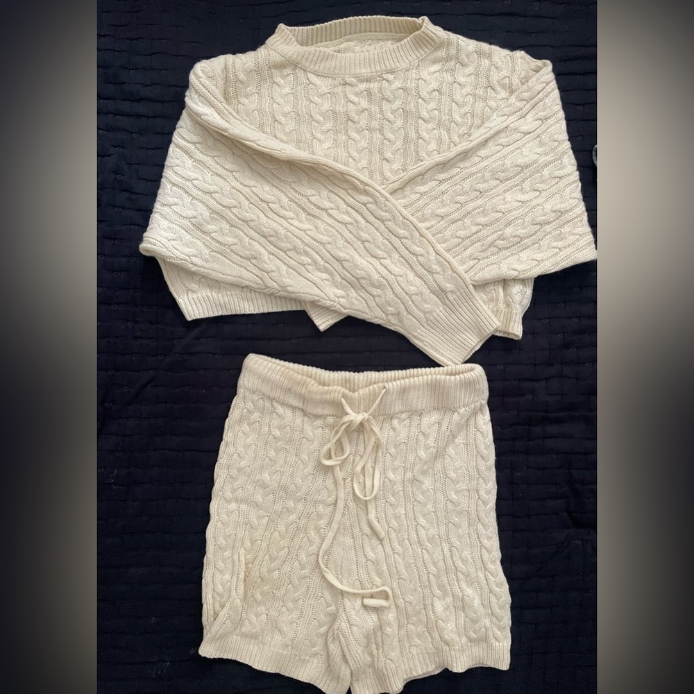 Cream Cable Knit Two-Piece Sweater Set